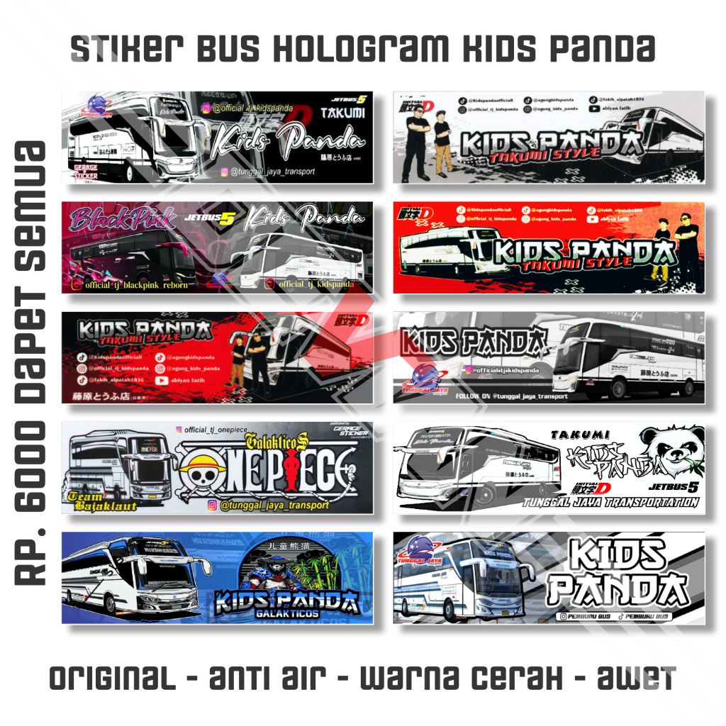 termurah stiker kids panda | 6ribu dapet semua | stiker bus kids panda jb3 jb5 takumi om agung