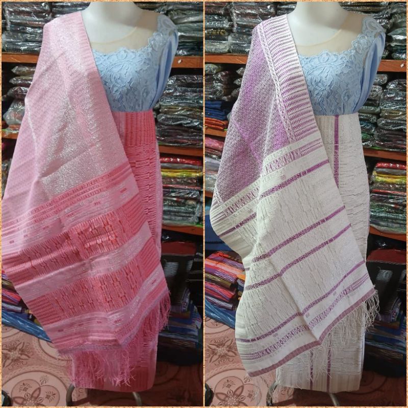 SONGKET KHAS BATAK TUMTUMAN KOREA TEMPAAN SIRAT KRISTAL TENUN TANGAN TARUTUNG TUMTUMAN PUTIH UNGU PI