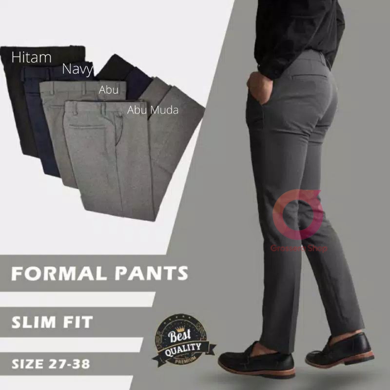 [ Real Pict ] Celana Panjang Kain Slimfit Celana Tisu Formal Kerja Kantor Pria Dewasa Wool Slim Mura
