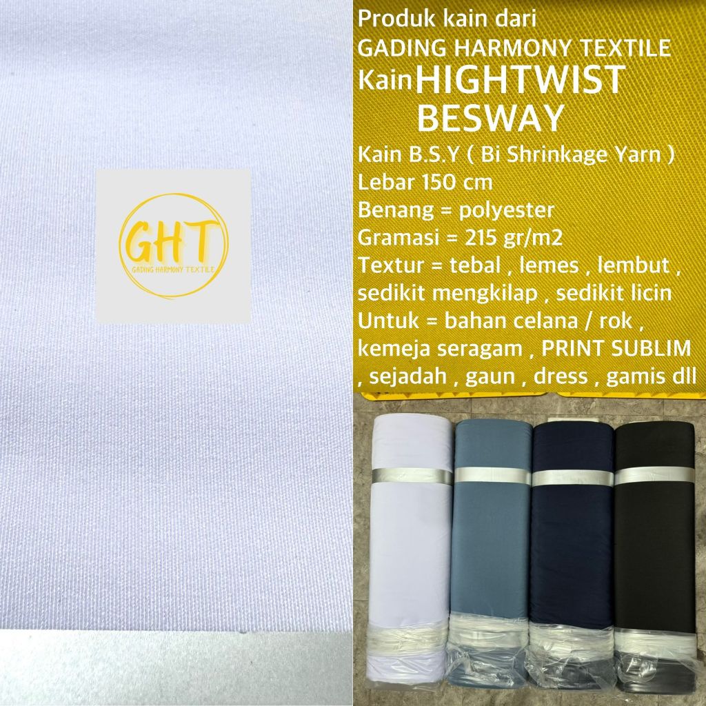 ( per 25 cm ) kain HIGHTWIST BESWAY lebar 150 cm high twist bsy polyester bahan baju celana rok sete