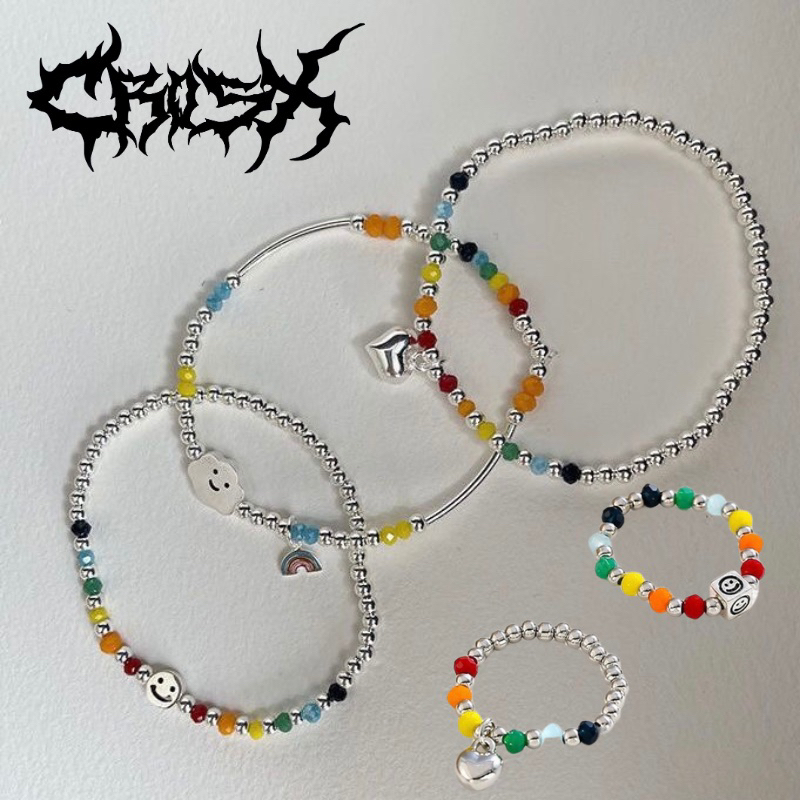 RAINBOW SMILE RING BRACELET / CINCIN CLOUD LOVE GELANG RANTAI SILVER / DOUBLE LAYER CHAIN BRACELET P