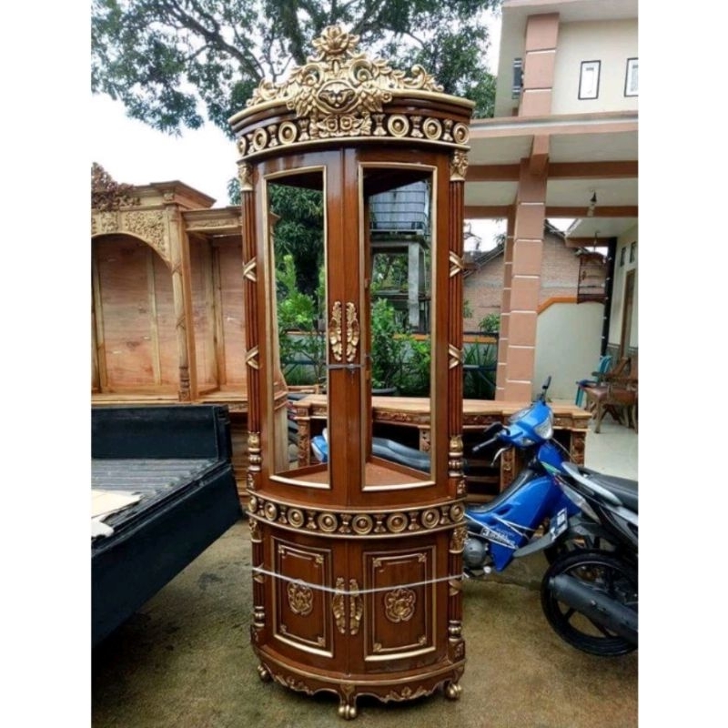 almari hias sudut kayu jati ukir mebel jepara - almari ukir sudut kayu jati
