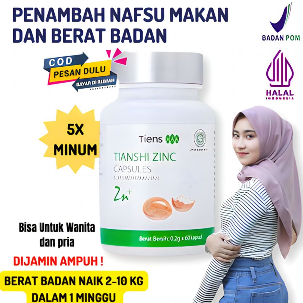 (Gratis Ongkir) Zinc Dewasa (5 kapsul) Suplemen Penggemuk Badan Penambah Nafsu Makan Cepat dan Ampuh