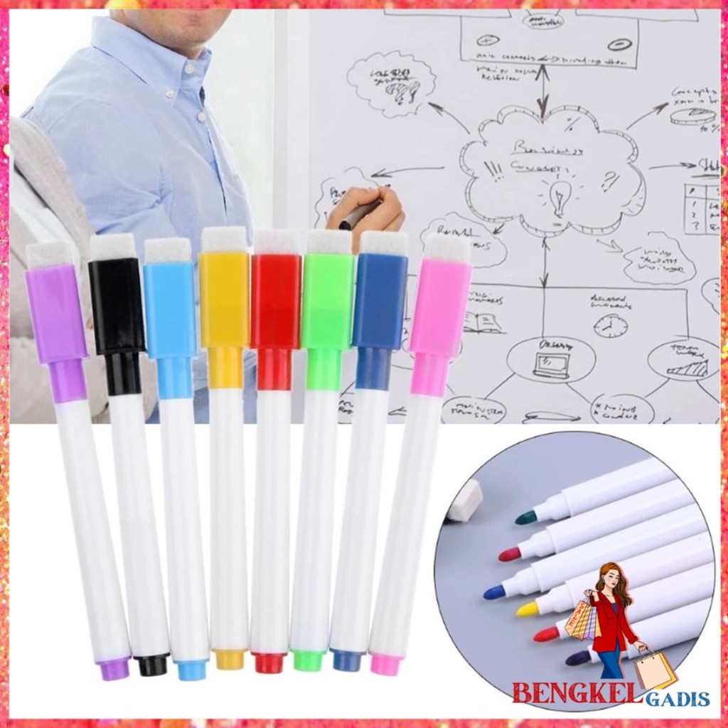 

BG Spidol Papan Tulis Mini Magnet White Board Sepidol Kecil Mini Magnetik Warna Warni Penghapus Wipe And Clean Whiteboard Magnetic Marker Anak Anak Spidol 2 IN 1