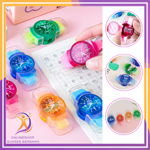 

OSB Rautan Pensil Manual dengan Penghapus dan Sikat Pembersih Model Jam Tangan Multifungsi Serutan Pensil Mekanis 3in1 Warna-Warni untuk Perlengkapan Sekolah Anak-anak