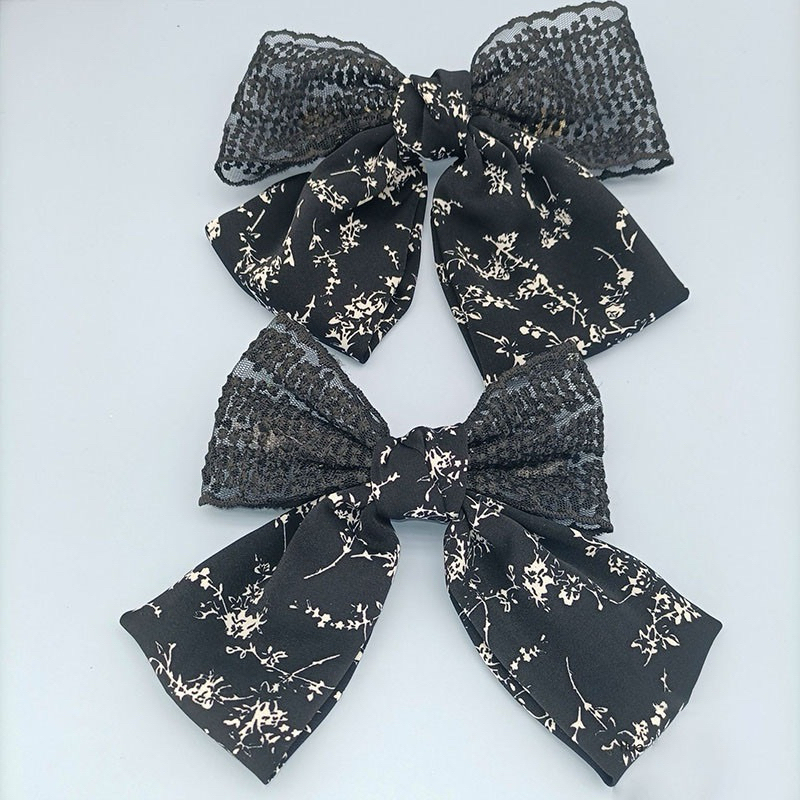 Jepit rambut pita besar hitam renda