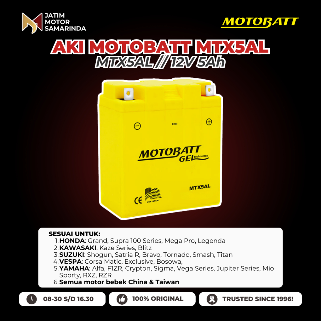 MOTOBATT Aki Motobat MTX5AL 5AL 12V 5Ah Aki Kering Untuk Grand Supra Kaze Blitz Shogun Satria R Smas