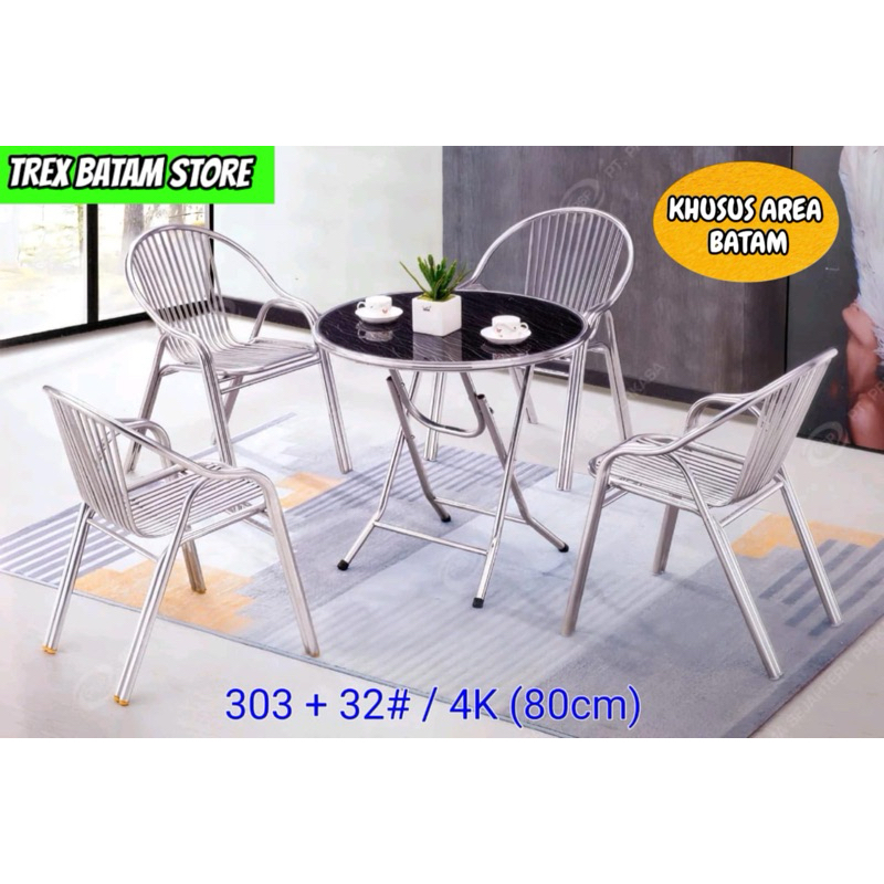 MEJA TERAS & 4 KURSI 303 + 32# 80 CM STAINLESS JMG PXP [ BATAM ]