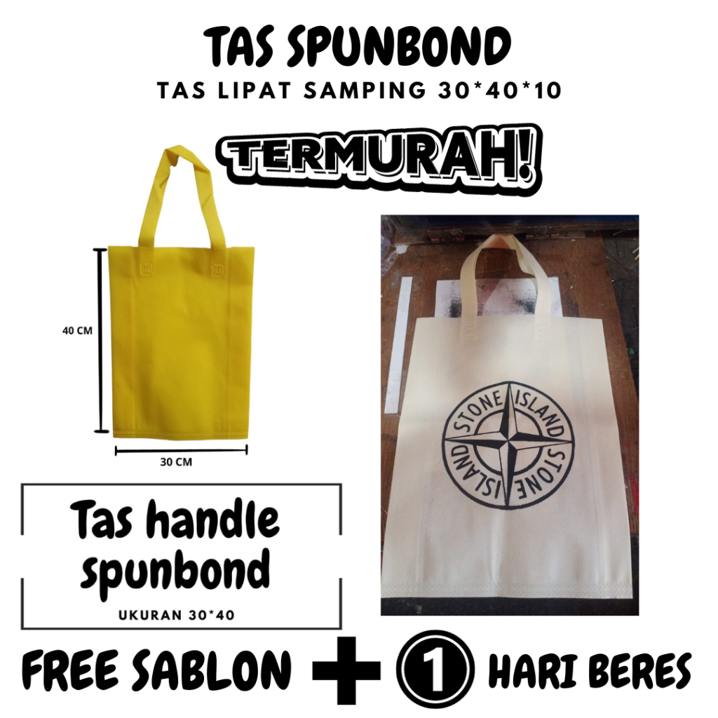 Tas Spunbond Custom Sablon Ukuran 30*40*10