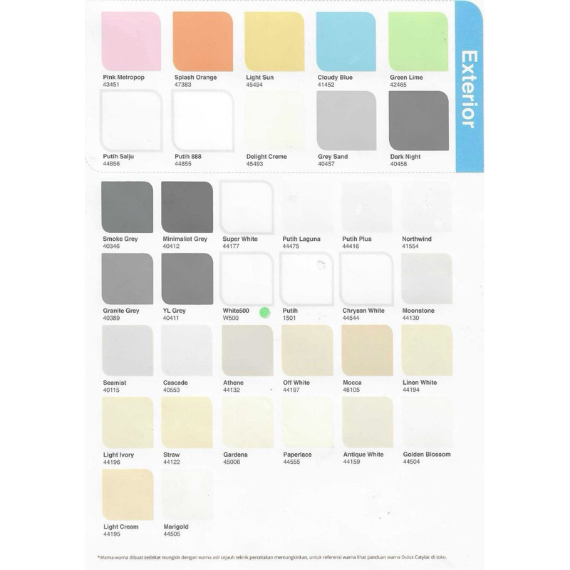 WARNA LENGKAP DULUX CATYLAC EXTERIOR 5kg CAT TEMBOK DULUX CATYLAC EXTERIOR