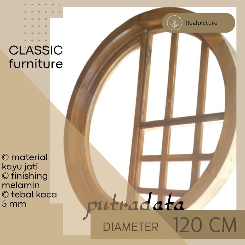 Jendela Kayu Jati Bulat Buka Sebelah Diameter 120 cm