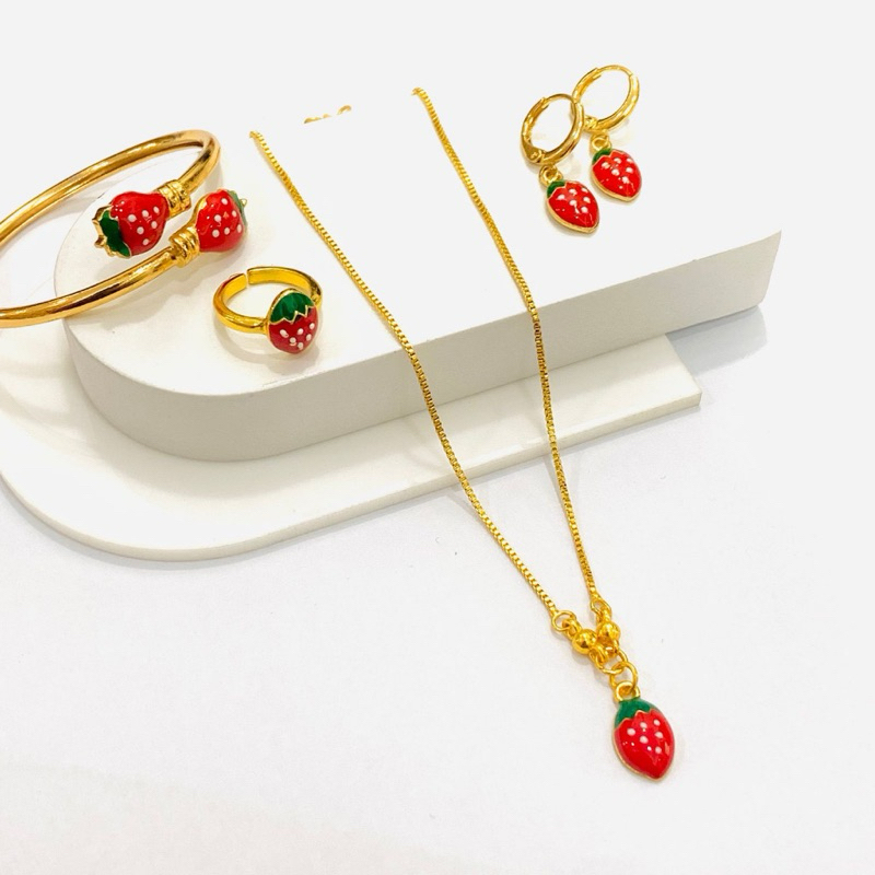 XUPING 1 SET PERHIASAN ANAK STRAWBERRY PERHIASAN FASHION ANAK