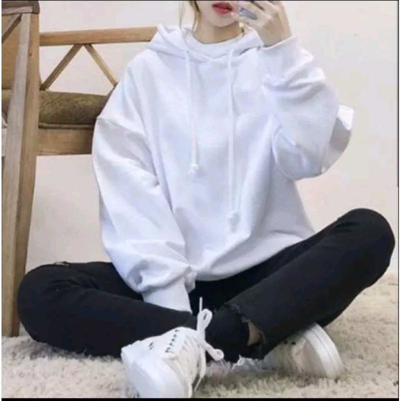 hoodie putih polos sweater polos jaket putih  dewasa