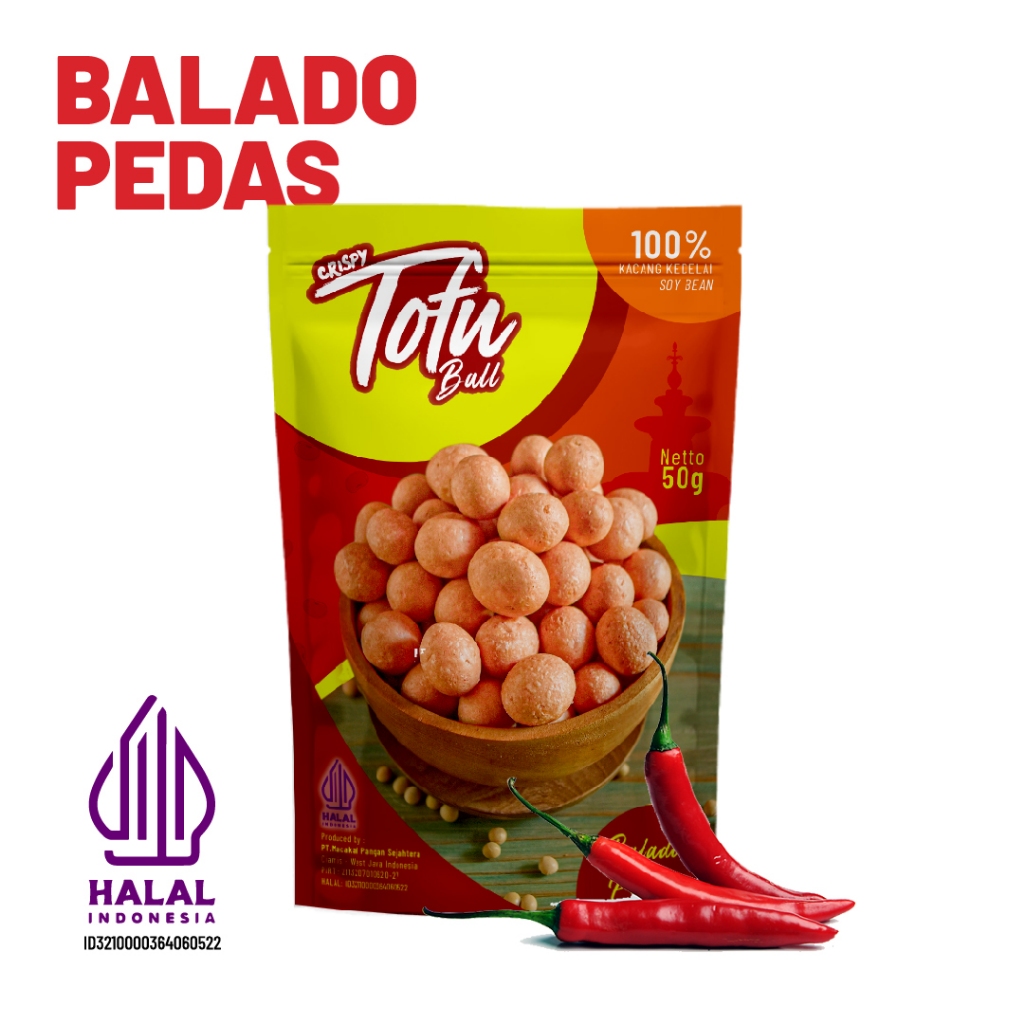 

Tofu Ball Rasa Balado Pedas 50g Keripik Tahu Bulat Kering Mini Kemasan Premium