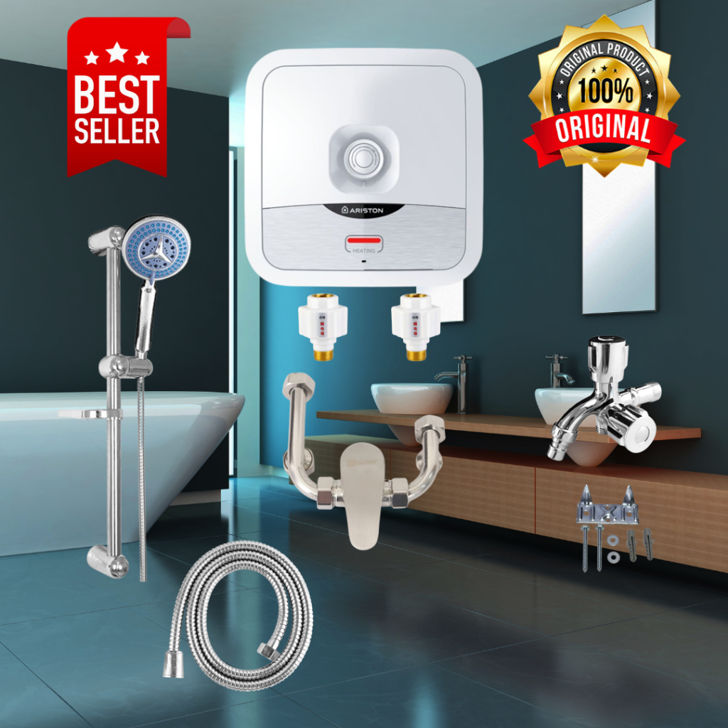 Paket Komplit Water Heater Pemanas Air Kamar Mandi Ariston 10 Liter Tinggal Pasang