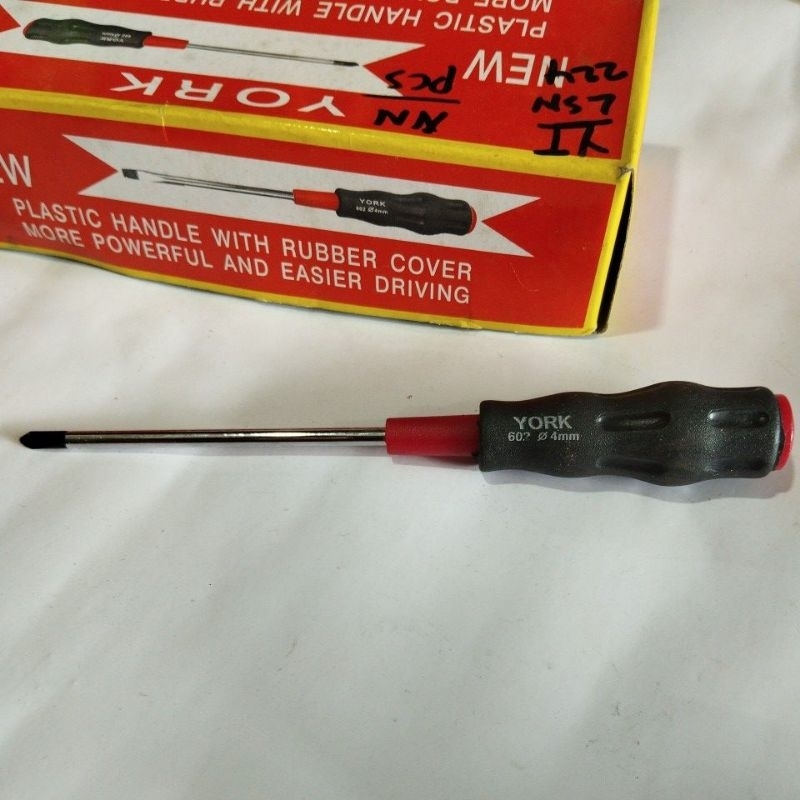 Obeng kecil magnet diameter 4mm x 100 mm gagang plastik lapis karet (+ & -) YORK @1 pcs