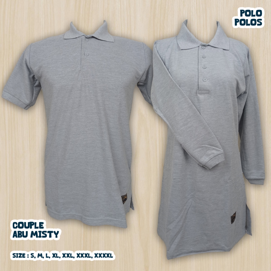 S-XXXL Kaos Polos Couple Polo Tunik Muslimah/Seragam Olahraga/Kerja/Santai Abu Misty