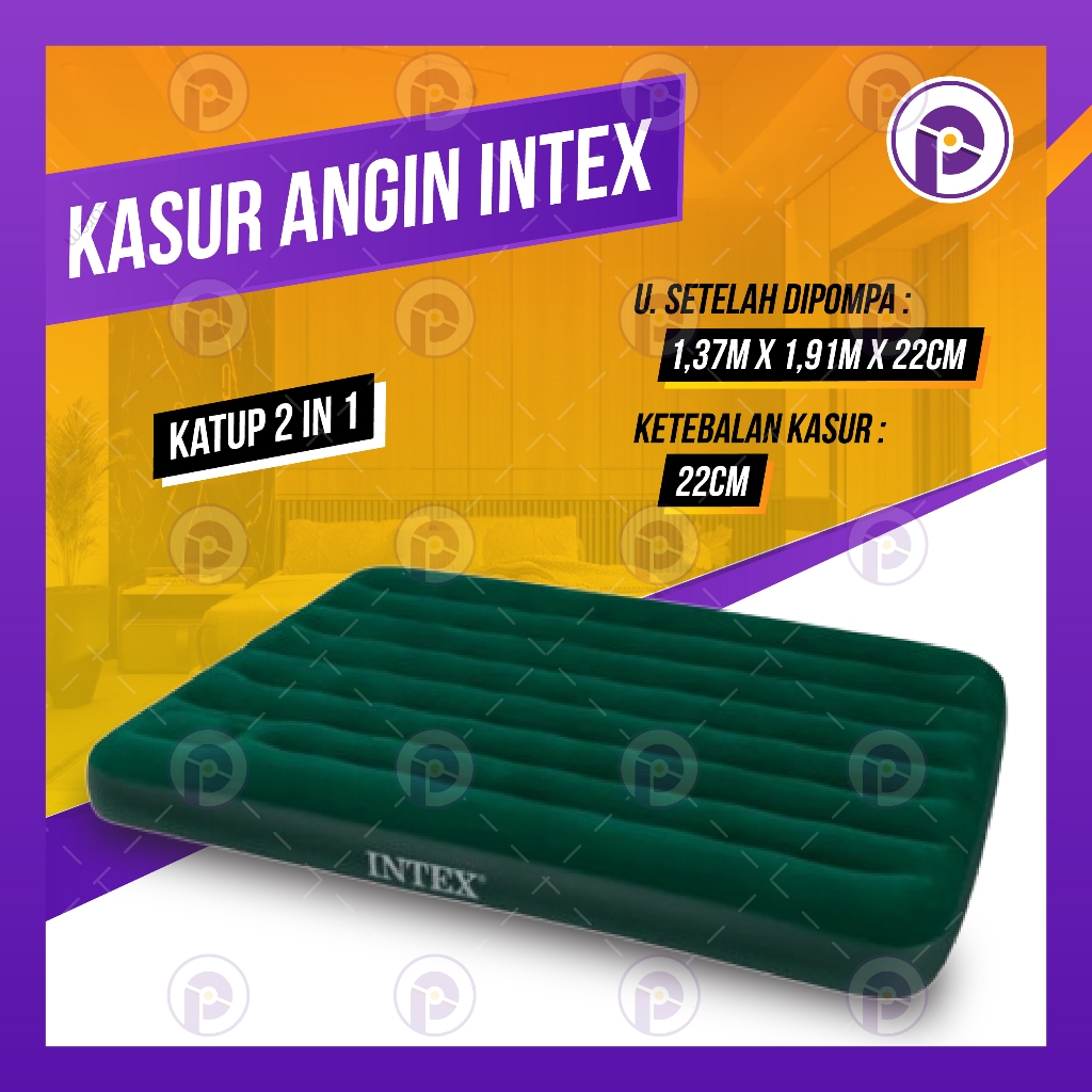 INTEX Kasur Tidur Angin Tiup Pompa Double 66928 Built-In Foot Pump