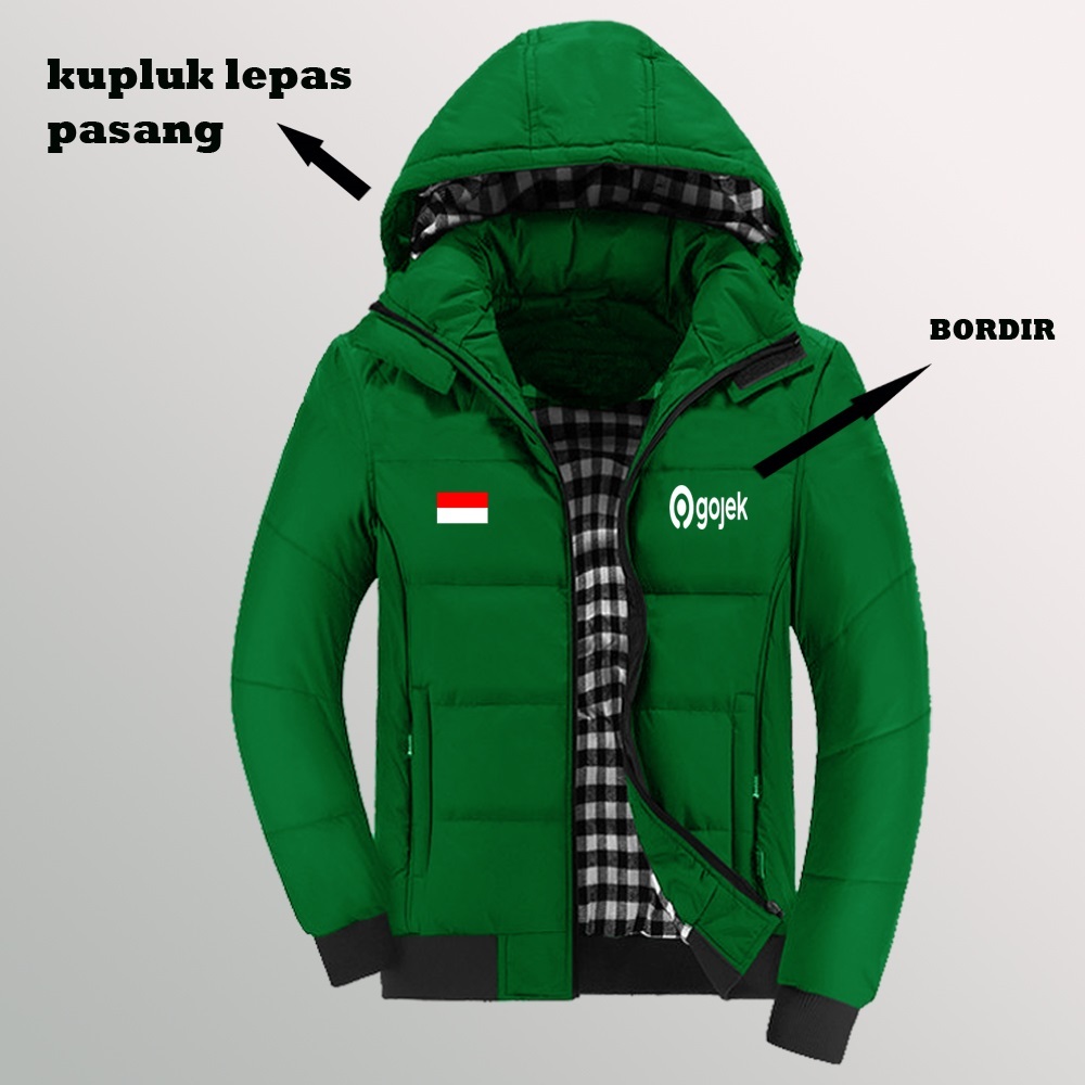 jaket parka kupluk gojek bendera custom jaket parasut gojek bendera premium jaket bomber gojek water