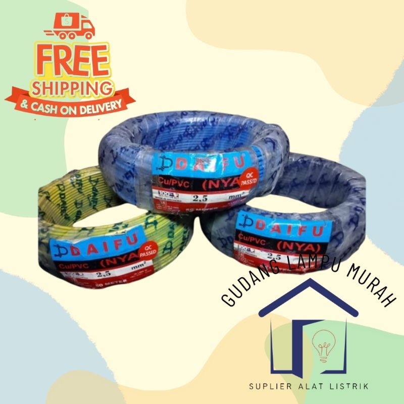 Kabel NYA 2.5mm Daifu 50M Kabel NYA 2.5mm SNI Kabel Kawat Listrik SNI Kabel Kawat tunggal 2.5mm SNI 