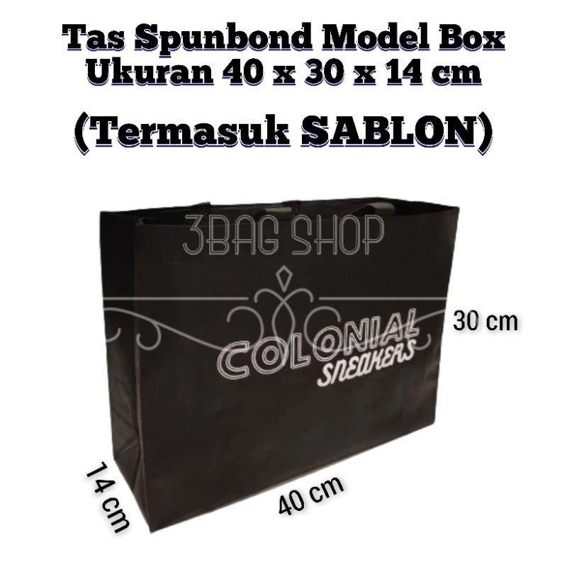 

(TERMASUK SABLON) Goodie Bag Tas Custom Spunbond Model Box 40x30x14 cm / Tas Box Souvenir / Tas Hajatan / Goodie Bag / Tas Hampers / Shopping Bag / Tas Promosi / Tas Seminar