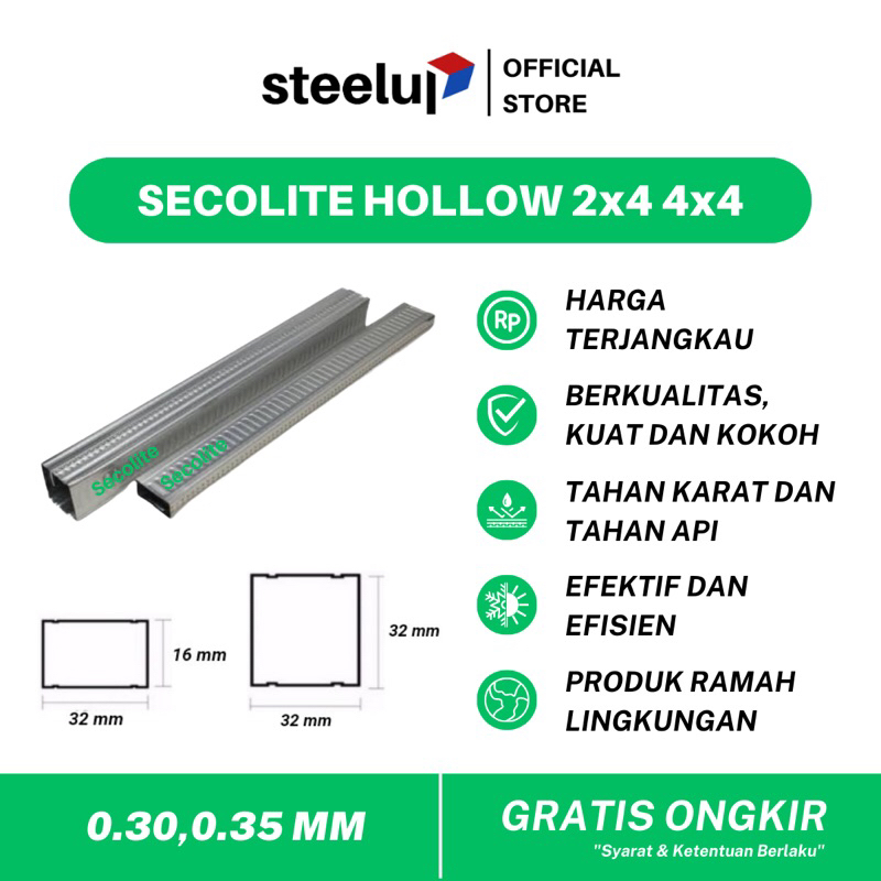 Secolite Hollow 2x4 4x4 Rangka Plafon Baja Ringan