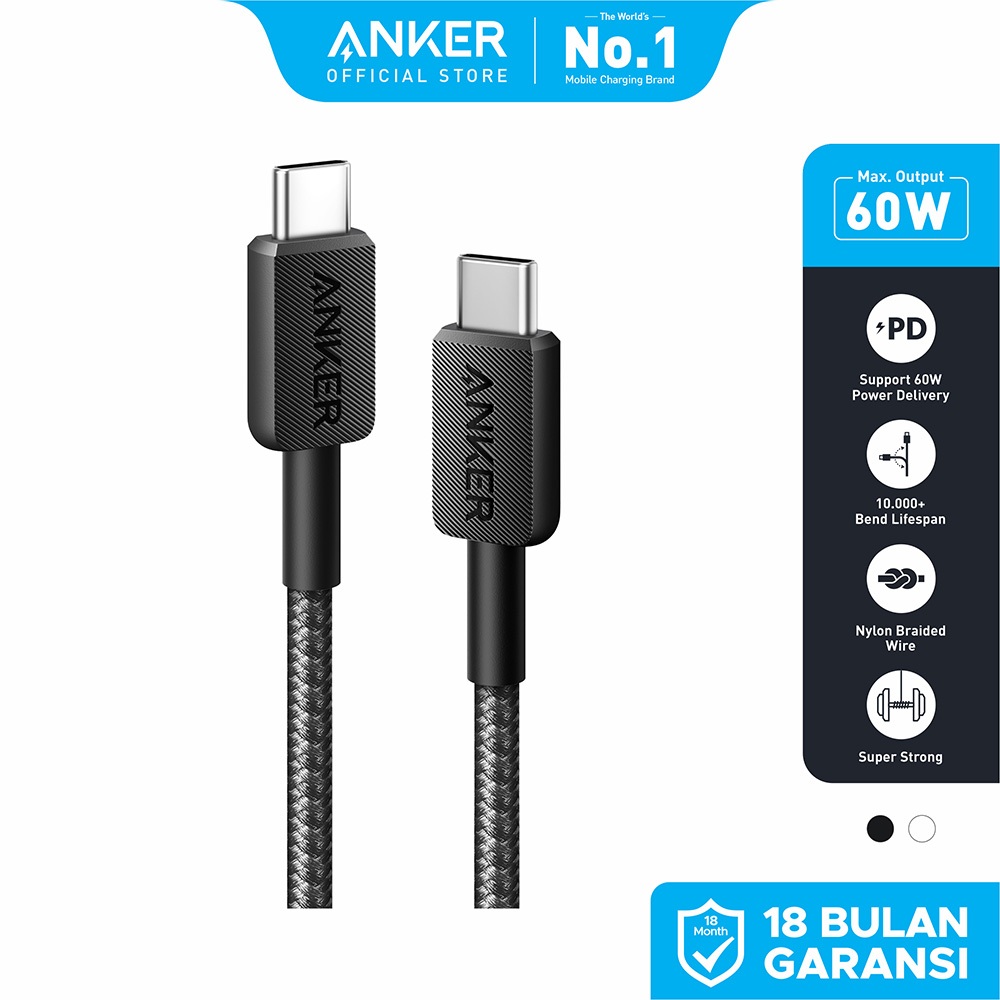 Kabel Charger Anker 322 USB-C to USB-C Cable (3ft Braided) - A81F5