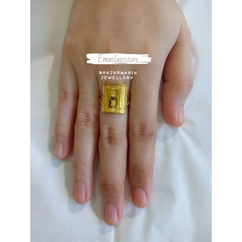 Cincin Mini Kotak Cetak Lembar "H" Lapis Emas 999 Banjar