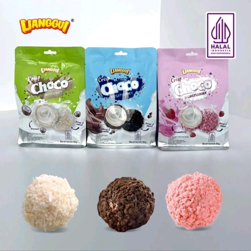 

[HALAL] LIANGGUI Crip Choco BURSTLURRY ball - Wafer Bulat Salut Cokelat Rasa Strawberry, Kelapa