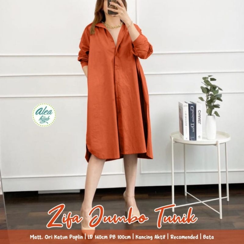 ATASAN LONG TUNIK WANITA JUMBO/ZIFA/BLOUSE LONG TUNIK WANITA KATUN POPLIN JUMBO LD 140 CM FIT XXXXL