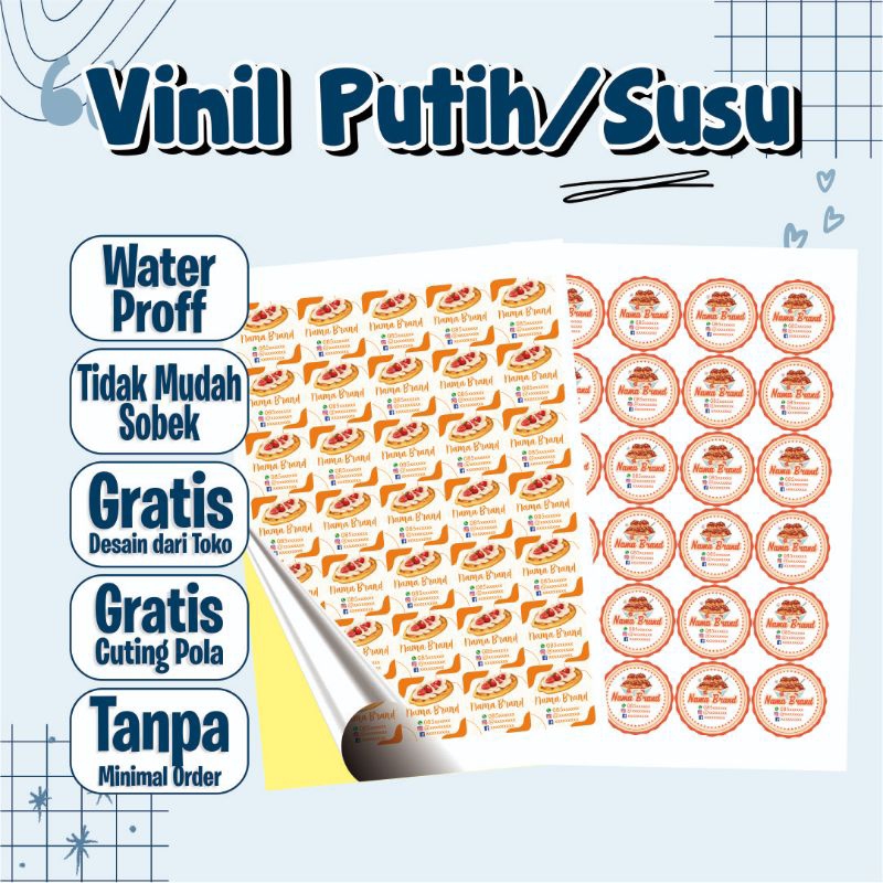 

CETAK STIKER VINIL PUTIH / VINIL SUSU A3+ | CETAK STIKER CUSTOM | CETAK STICKER LOGO | CETAK STICKER LABEL MAKANAN & MINUMAN | CETAK STIKER ANTI AIR/WATERPROOF