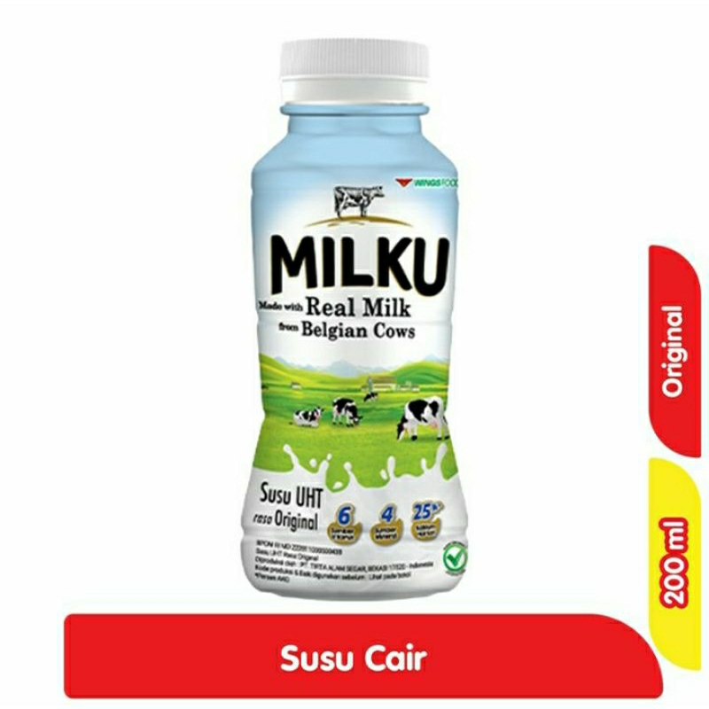 

MILKU Susu UHT Original Botol 200 ml