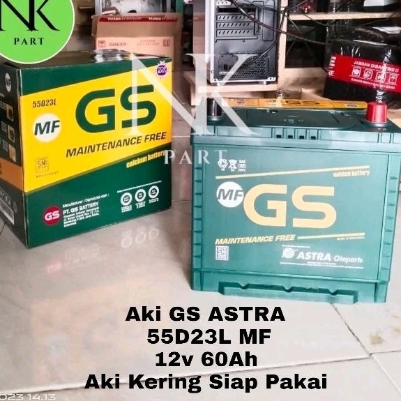 Aki Mobil GS Astra 55D23L MF 60Ah Accu Kering Original Astra Otoparts