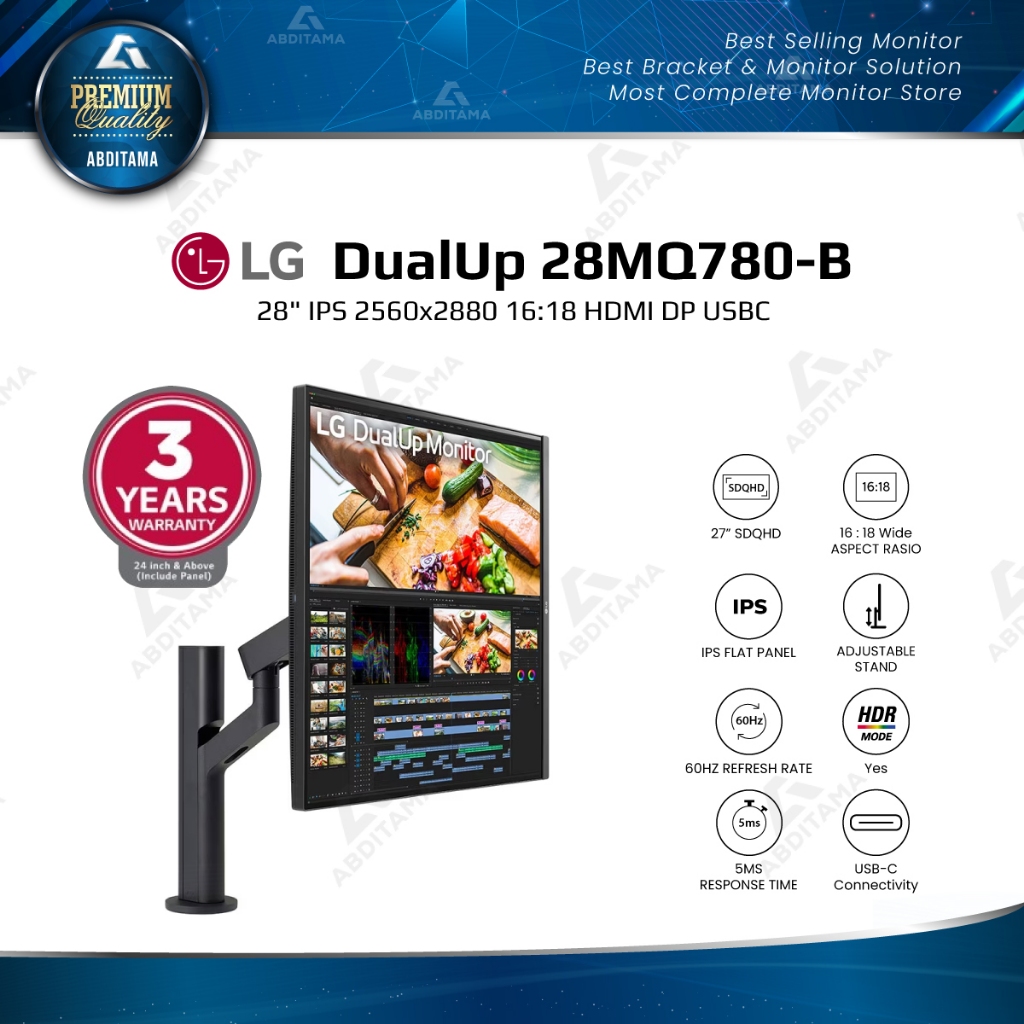 Monitor LED LG DualUp 28MQ780-B 28" IPS 2560x2880 16:18 HDMI DP USBC