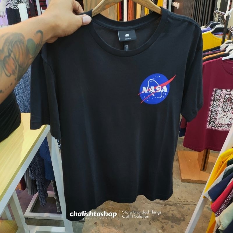 H&M Tshirt Kaos Pria Lengan Pendek Oversize - Nasa Black