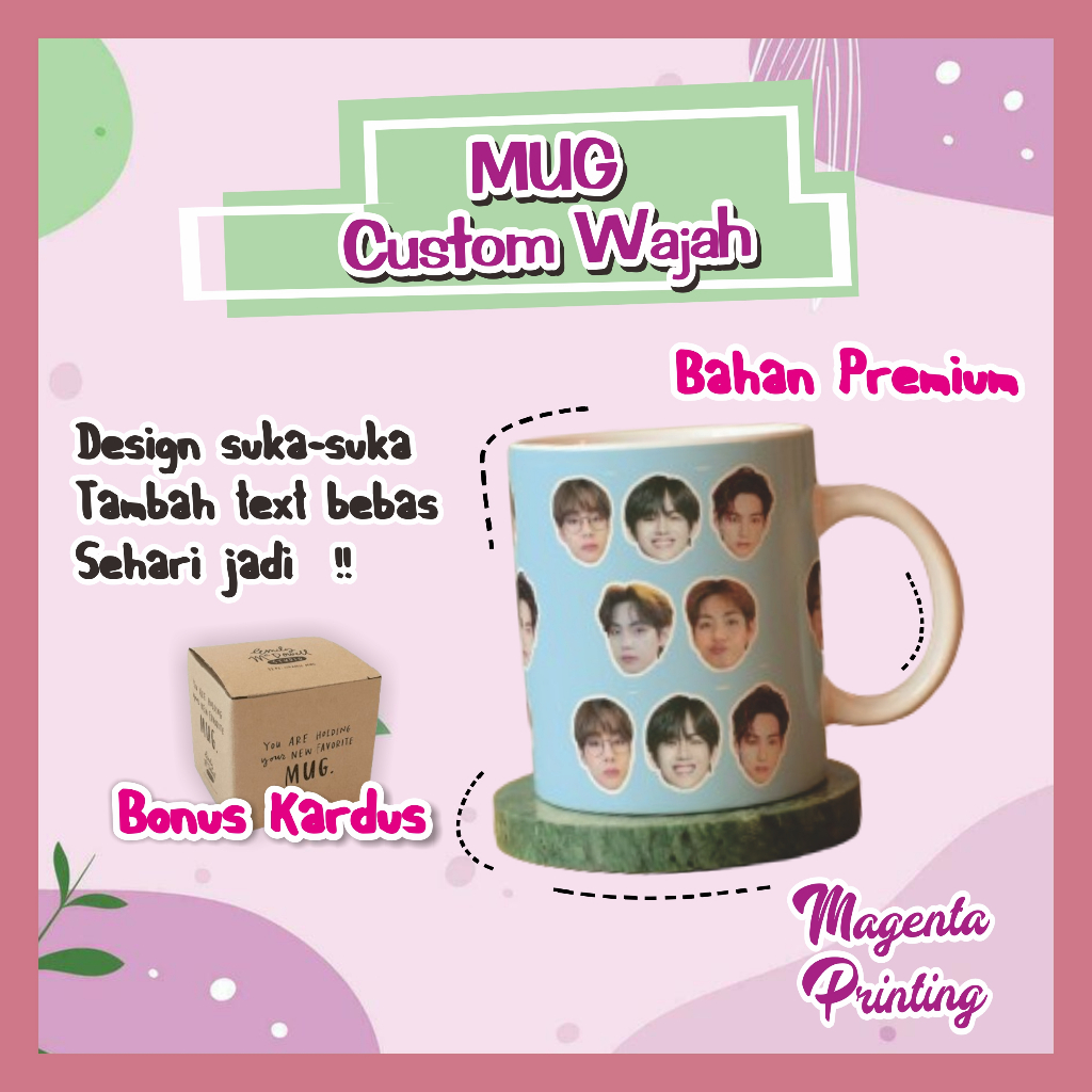 CETAK GELAS MUG AESTHETIC CUSTOM WAJAH MUKA TERMURAH/KADO TEMAN/SUVENIR/ GELAS MUG