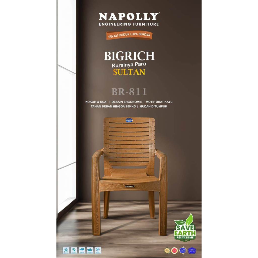 NEW KURSI PLASTIK NAPOLLY - BR 811 | Kursi Napolly BigRich Urat Kayu | Kursi Santai Napolly | Kursi 