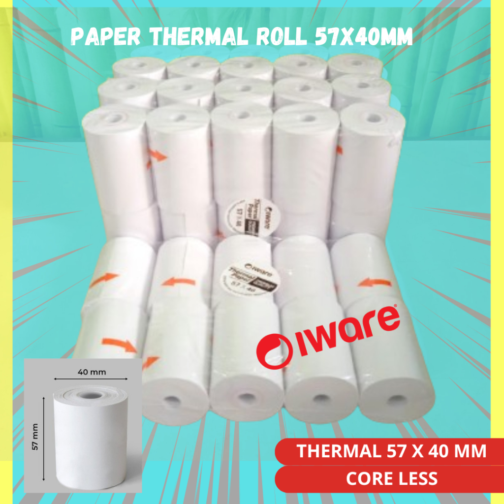 

Paket 10 roll/Kertas Struk 57x40 mm Thermal /core less/ paper roll Thermal /EDC/bluetoth