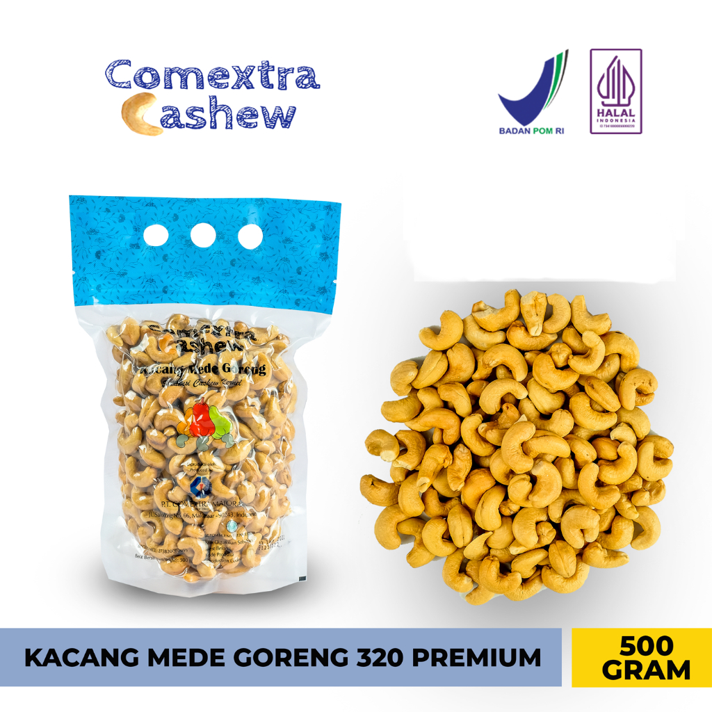 

Kacang Mede Comextra Goreng Utuh 320 Premium 500 Gram - Sulawesi Cashew Kernel Kacang Mete