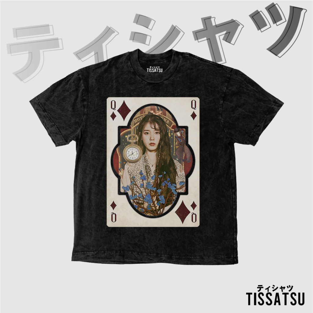 TISSATSU Kaos IU Lee Ji Eun - Queen Card Oversize / Stonewash T-shirt / Baju Over Size Washed / IU-4