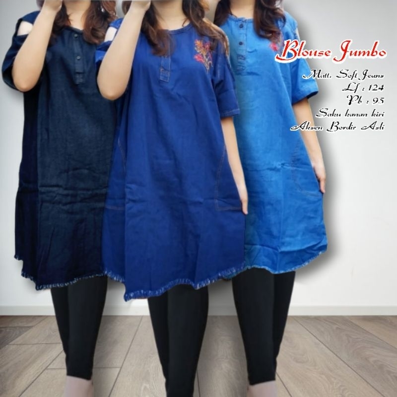 Blus Jumbo XXL // Blouse Jeans // Baju Denim Wanita // Busana Wanita Terbaru