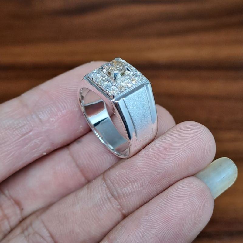 Cincin Perak Pria Berlian Asli Simple
