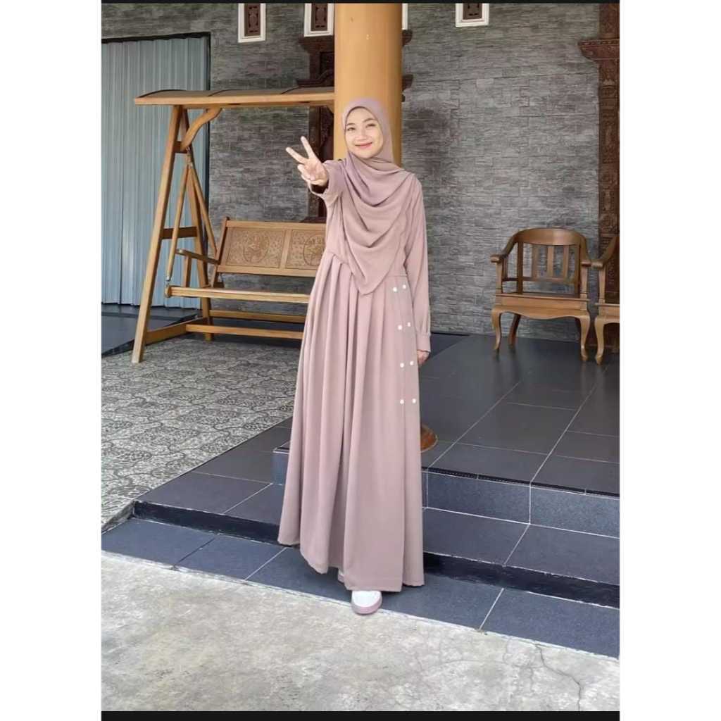 Gaun wanita ootd kekinian Gamis remaja crinkle airflow
