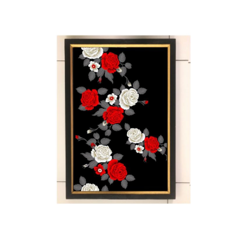 Hiasan dinding lukisan cetak bunga mawar merah dan mawar putih plus bingkai UK 35x52cm