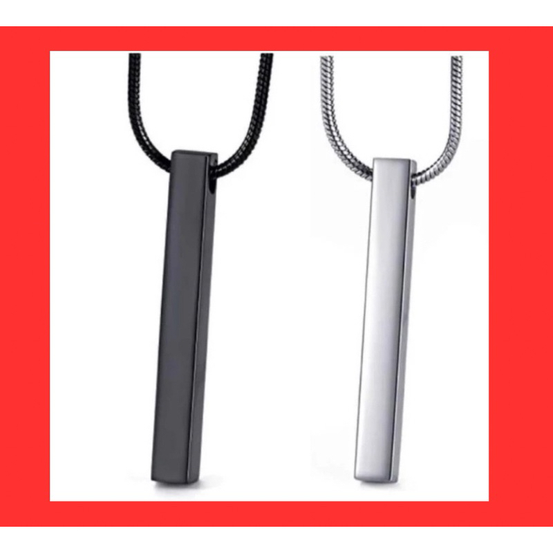 kalung titanium bulat belut silver dan hitam bandul balok hitam dan silver