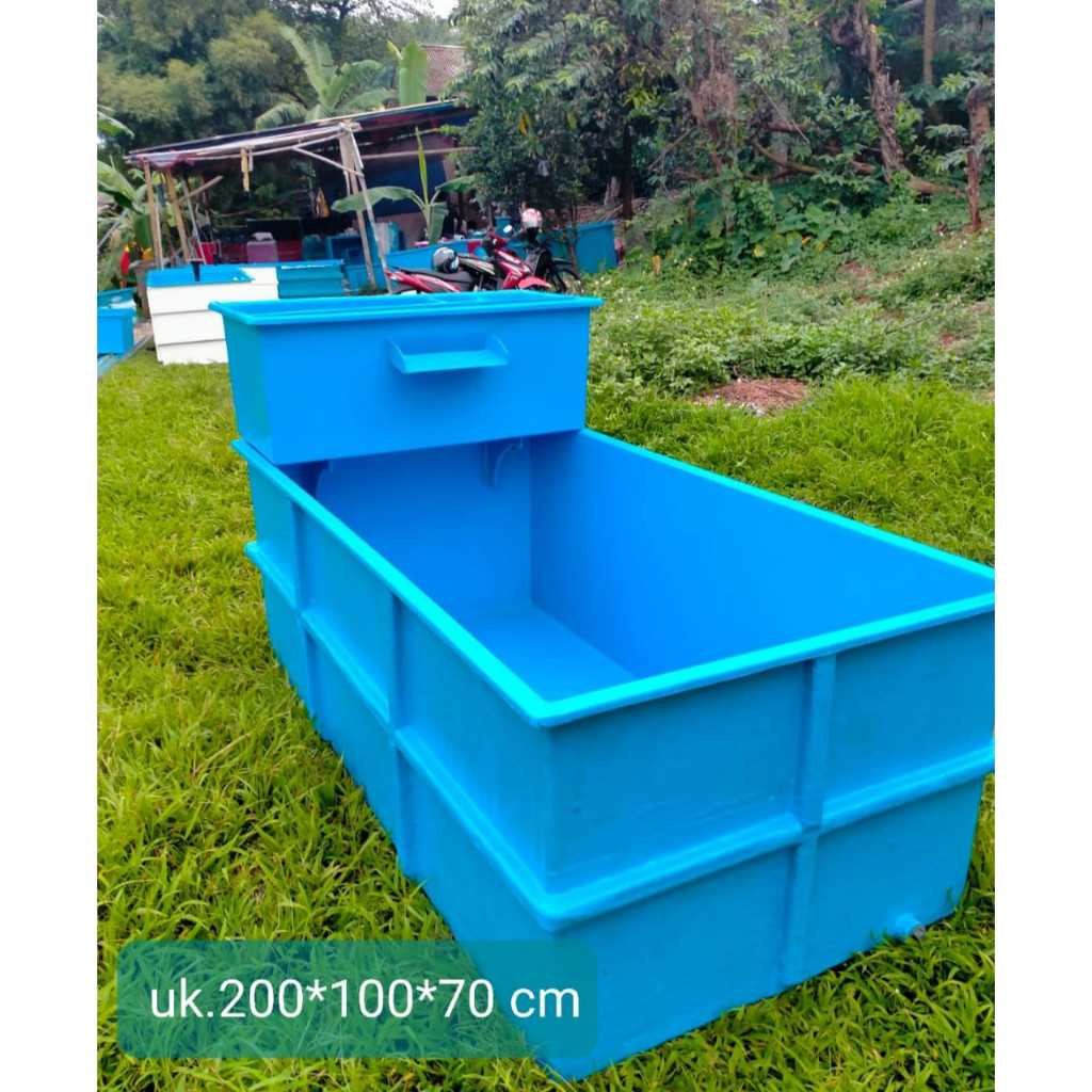 Kolam Fiber uk 200x100x70 cm Filter Top samping tanpa kaca anti bocor