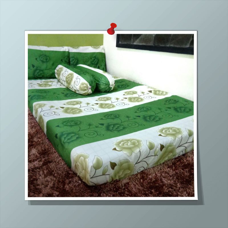 Sprei Motif Bunga Mawar Hijau Katun