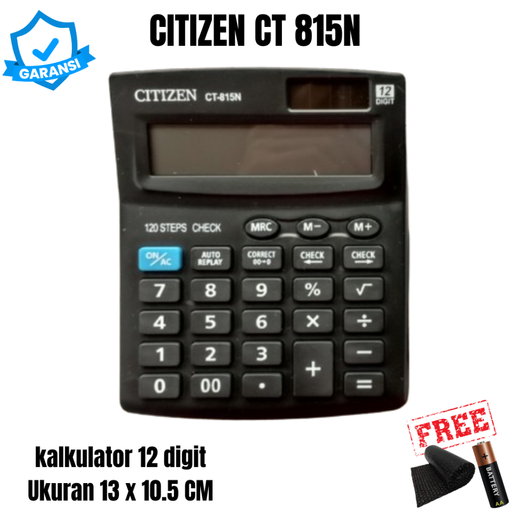 

Kalkulator CT 815N 12Digit Dual Power Baterai Matahari Display Besar Check Correcct