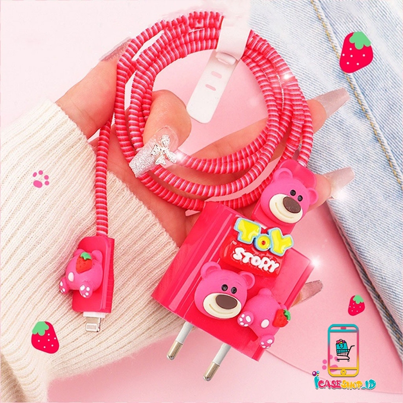 SM139 - SET PAKET CUTE 3D COVER PELINDUNG KEPALA & KABEL CHARGER SPIRAL/CABLE SET PROTECTOR KARAKTER