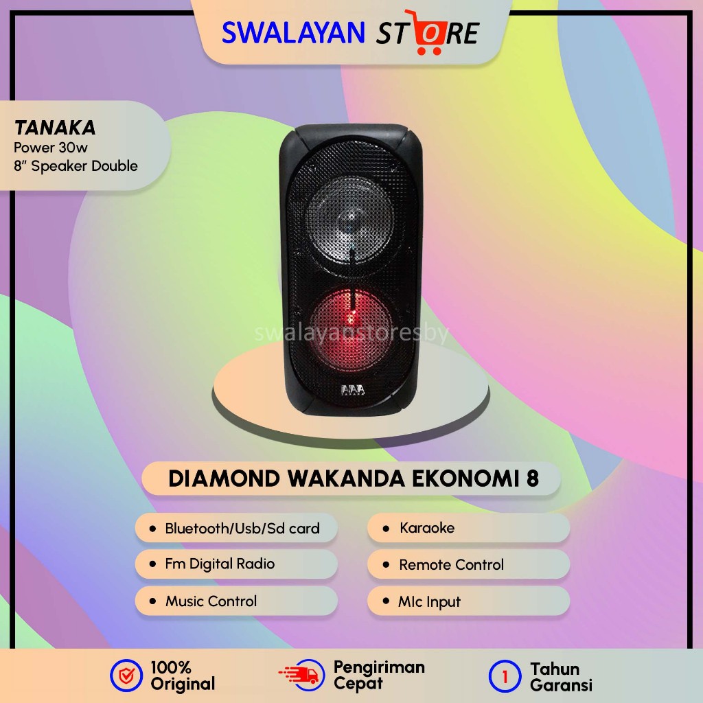 SPEAKER PORTABLE SPEAKER BLUETOOTH SPEAKER KARAOKE SUPER BASS BONUS MIC TANAKA WAKANDA EKONOMI 8 IN.
